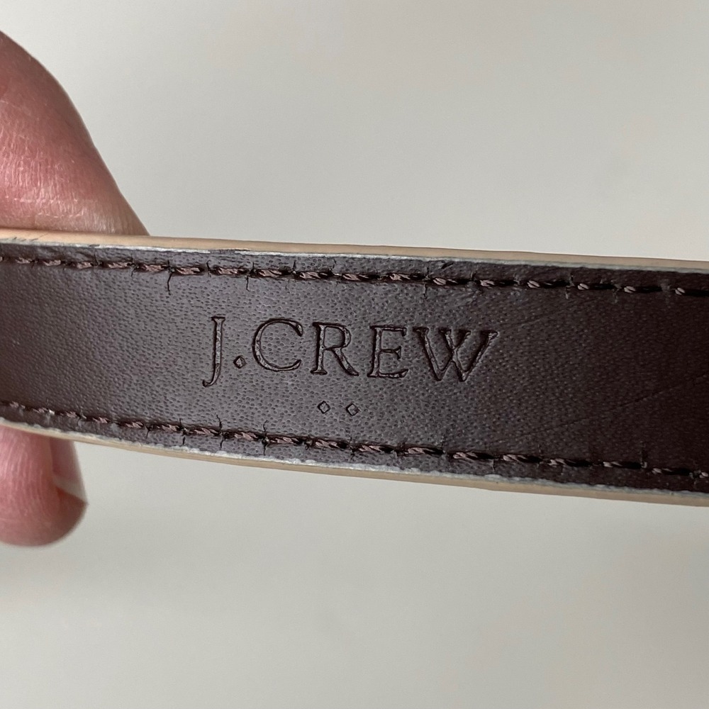 J.Crew Factory Genuine Leather Ostrich Embossed Belt Gold Buckle Cream Size S - Picture 2 of 13